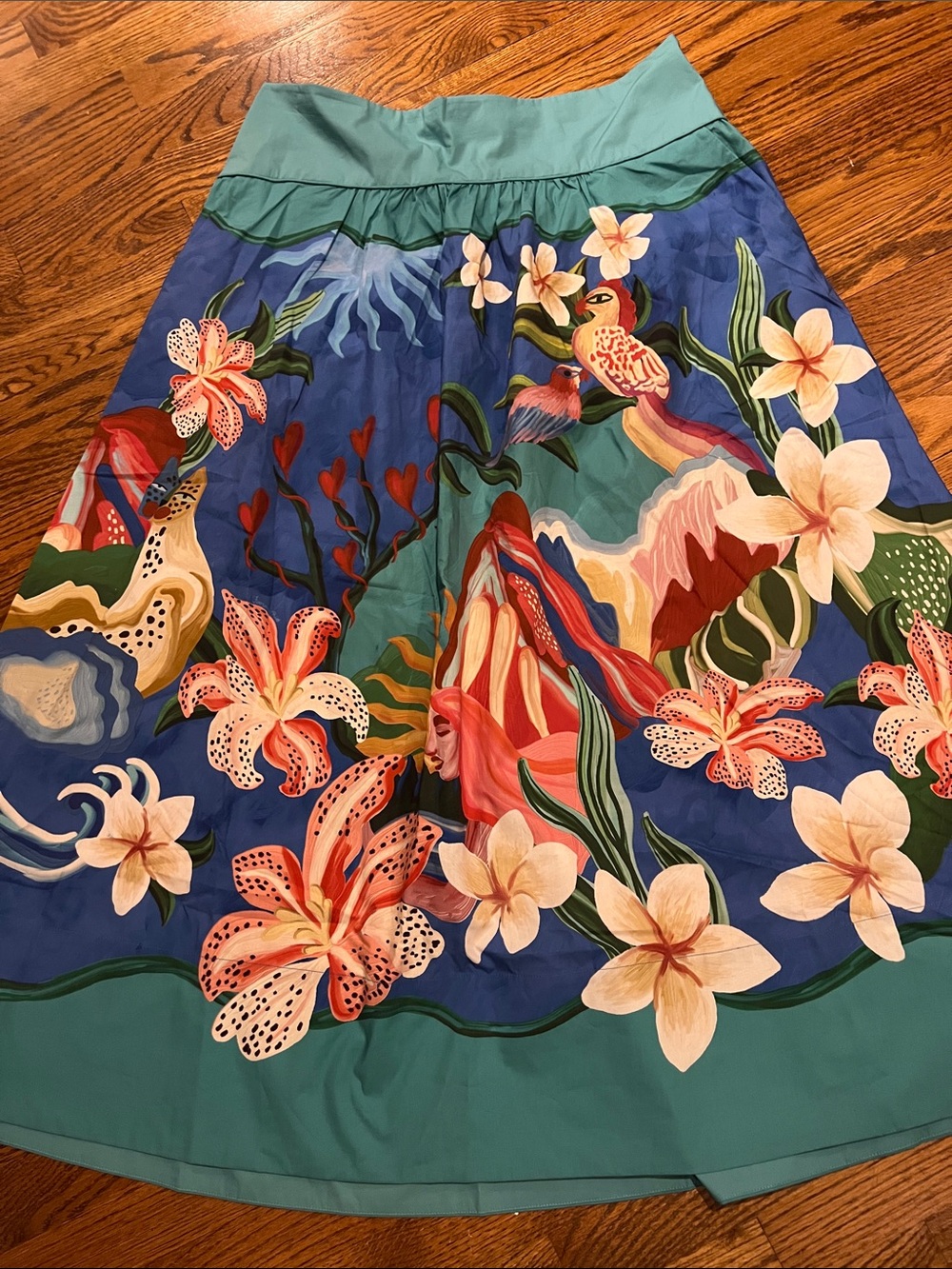 Vibrant Farm Rio Garden of Life Pockets Turquoise Floral Midi Skirt 🌴🌸🩵 - Picture 8 of 8